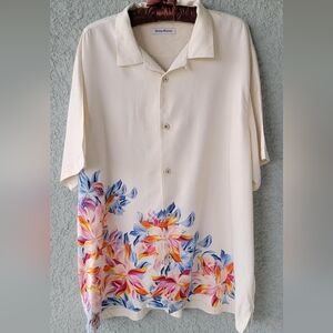 Tommy Bahama Silk Cream Shirt with Colorful Floral Design